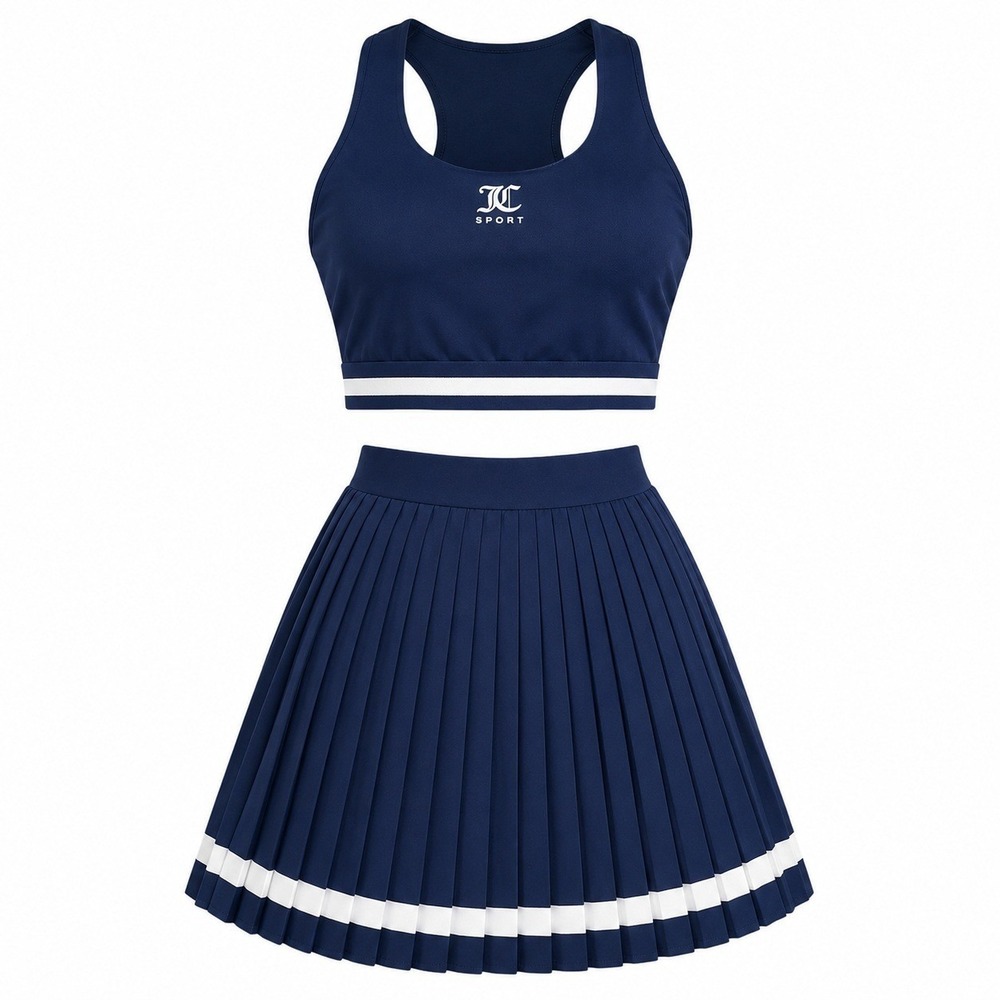 NWT Juicy Couture Tennis Set Women L Navy Pleated Skort Sports Bra Pickleball